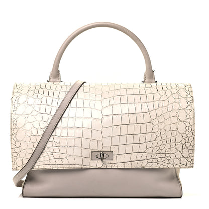 Givenchy Calfskin Crocodile Embossed Medium Shark Lock Satchel Off White 1 of 8