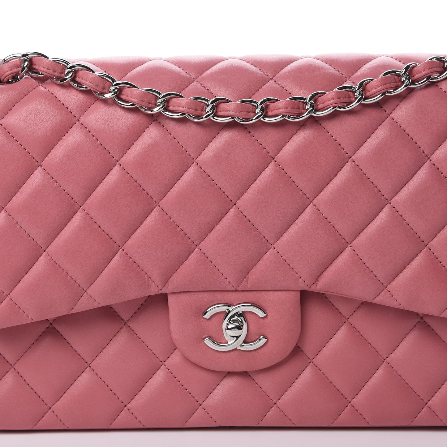 Lambskin Quilted Jumbo Double Flap Pink