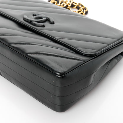 Chanel Lambskin Diagonal Quilted Jumbo Single Flap Black 11 of 11