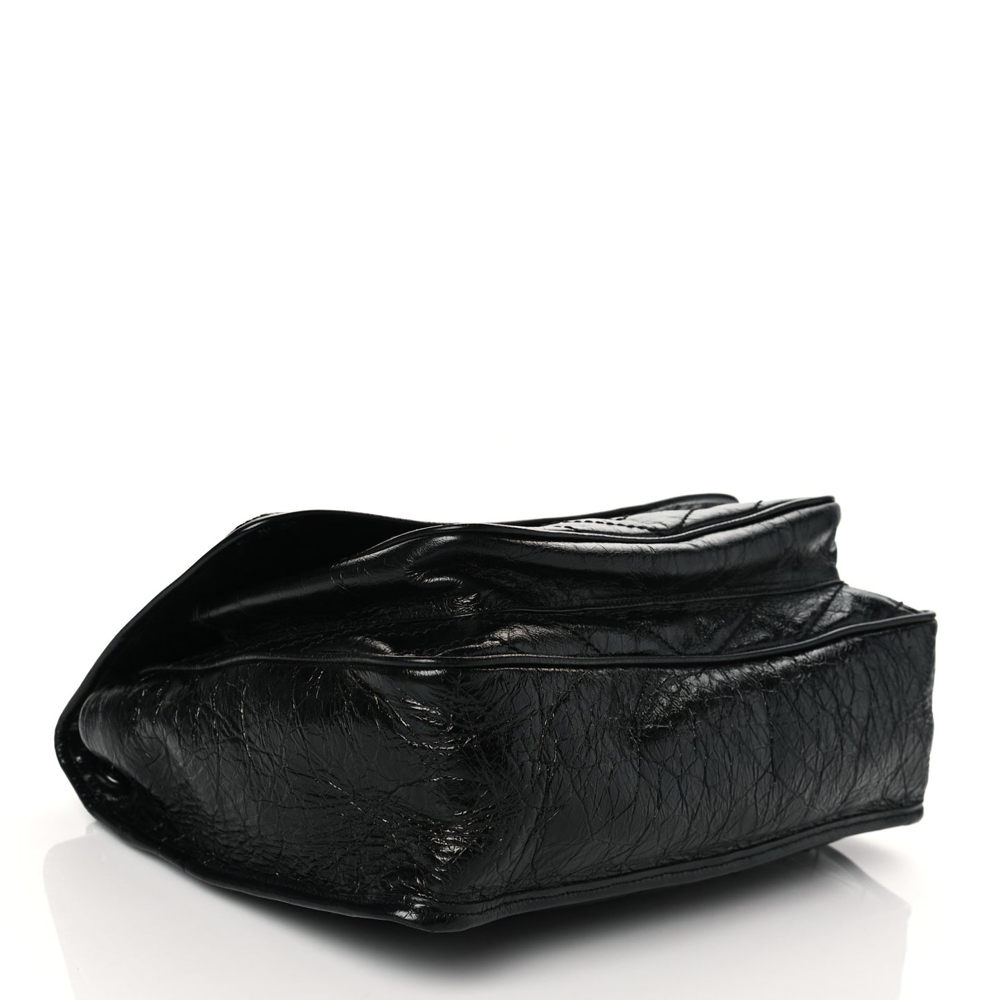 Crinkled Calfskin Matelasse Monogram Medium Niki Chain Satchel Black
