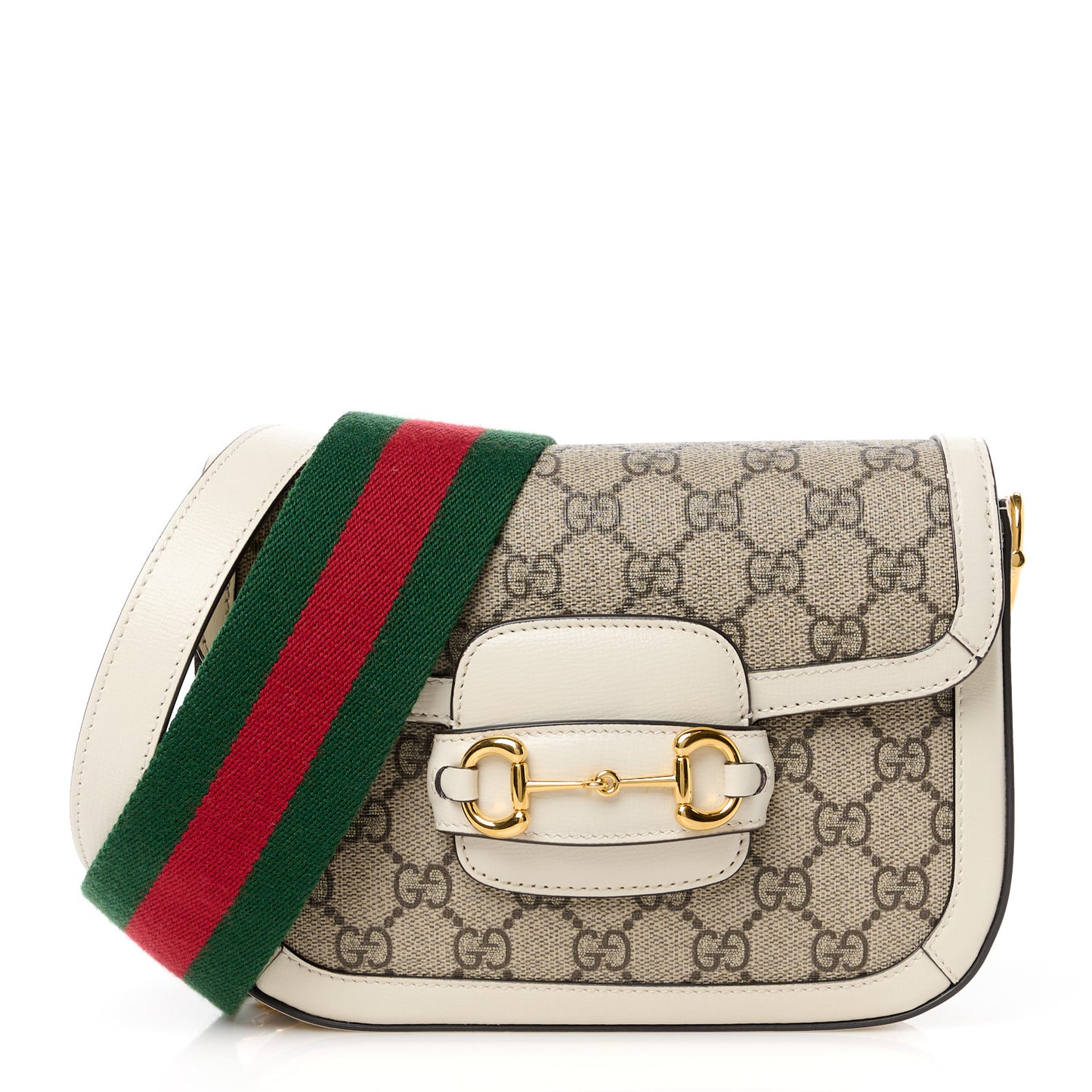 GG Supreme Monogram Web Mini Horsebit 1955 Shoulder Bag Beige Mystic White