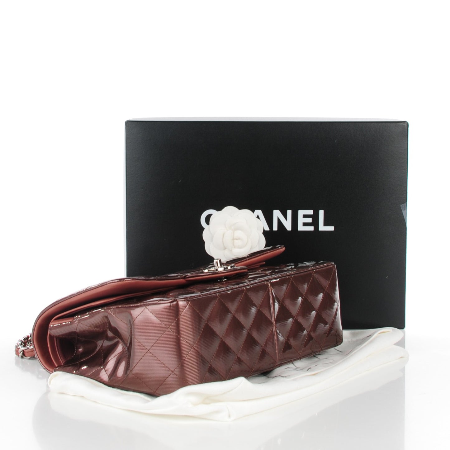 Striated Patent Quilted Jumbo Double Flap Dark Pink