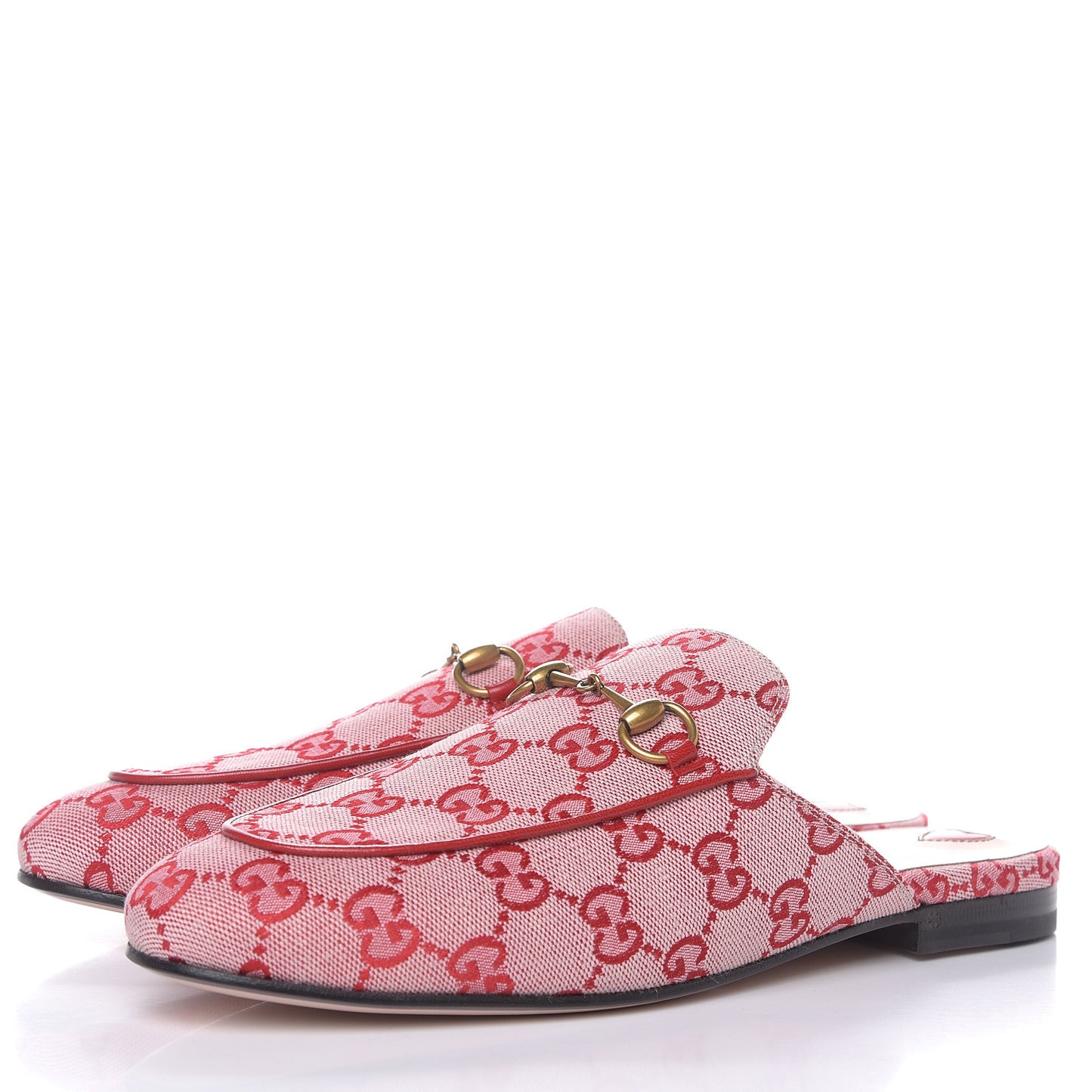 Canvas GG Monogram Horsebit Womens Princetown Slippers 38.5 Gardenia Hibiscus Red