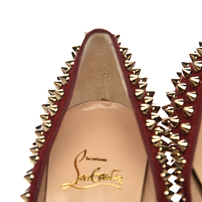 Christian Louboutin Veau Velours Calf Hair Leopard Lady Peep Spikes 150 Pumps 37.5 Red 9 of 13