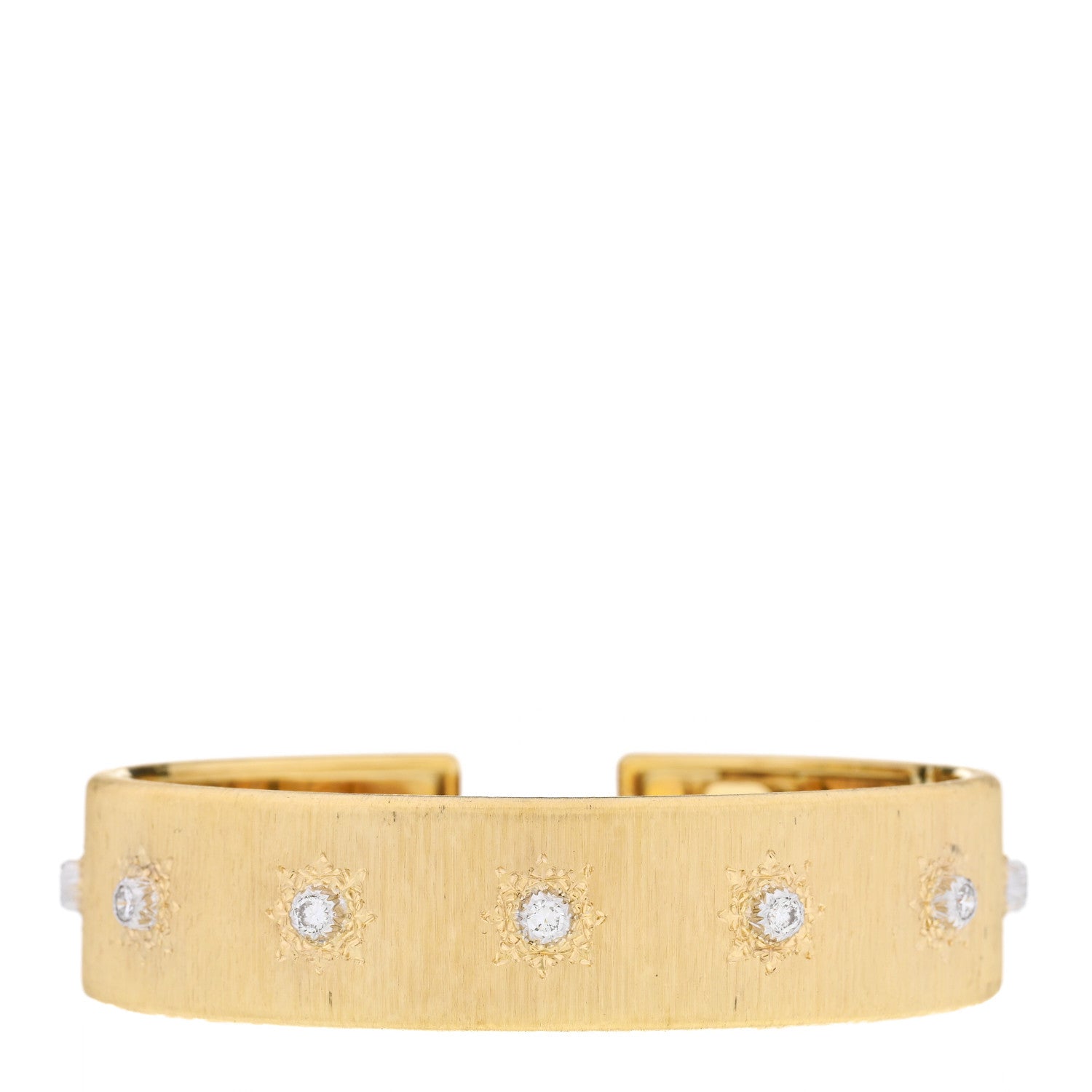 Buccellati 18K Yellow White Gold Diamond Wide Macri Classica Cuff Bracelet 1 of 4