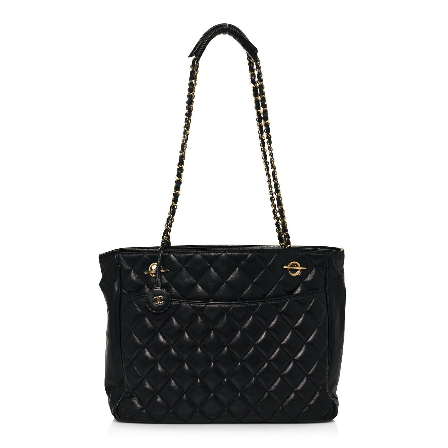 Lambskin Quilted Shopping Tote Black