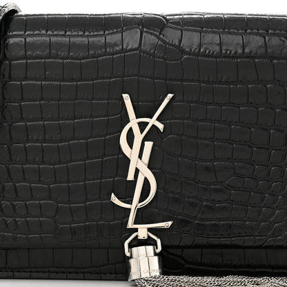 Saint Laurent Calfskin Crocodile Embossed Kate Monogram Tassel Chain Wallet Black 7 of 10