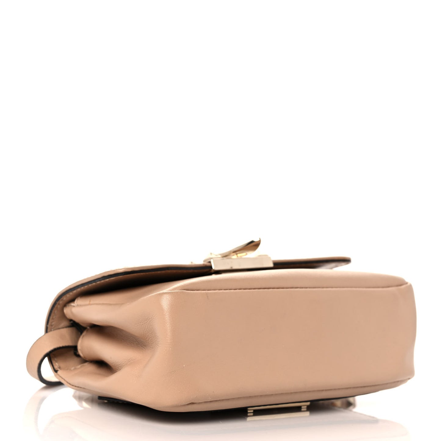 Vitello Rockstud Flip Lock Shoulder Flap Bag Beige