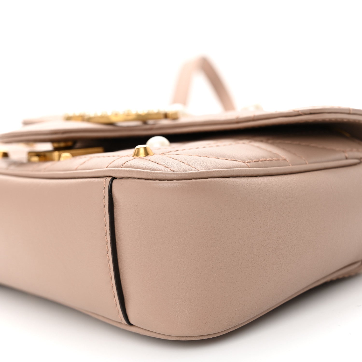 Gucci Calfskin Matelasse Studded Mini Pearly GG Marmont Shoulder Bag Porcelain Rose 10 of 10
