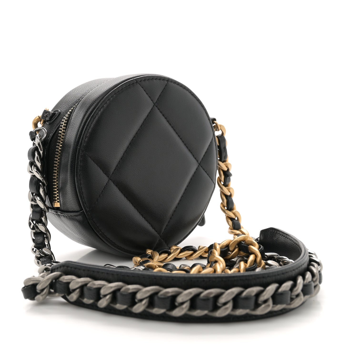 Lambskin Quilted Chanel 19 Round Clutch With Chain Black