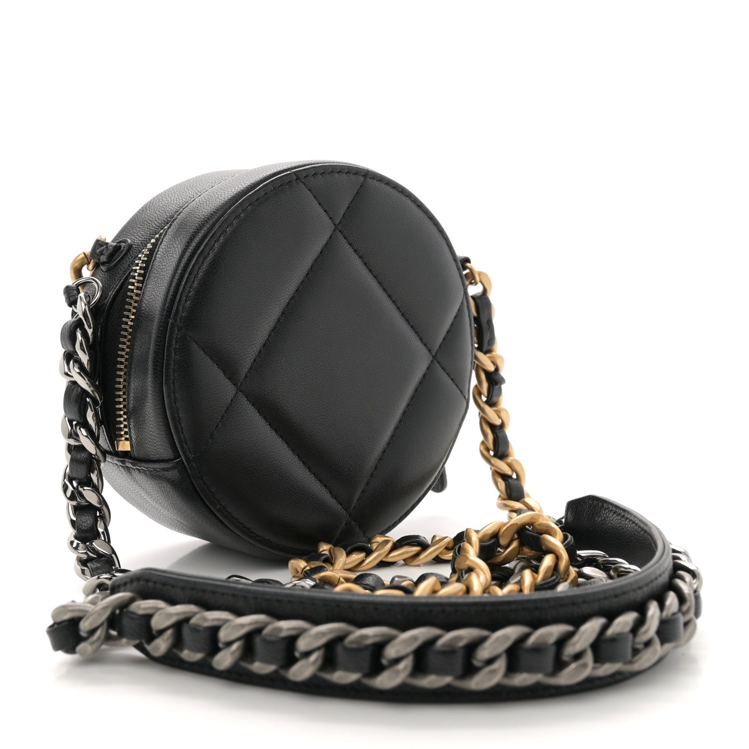 Chanel Lambskin Quilted Chanel 19 Round Clutch With Chain Black 3 of 11