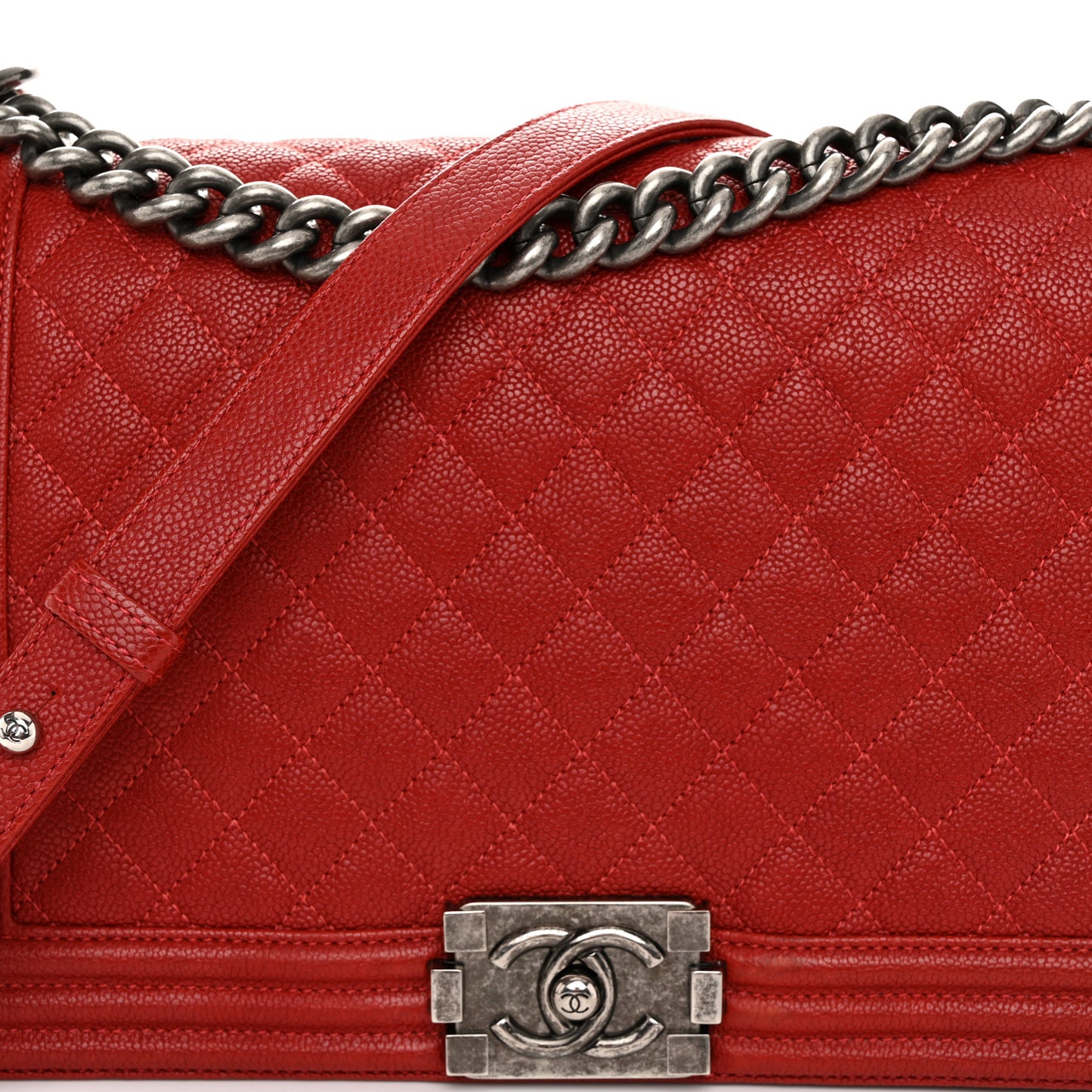 Caviar Quilted New Medium Boy Flap Dark Red