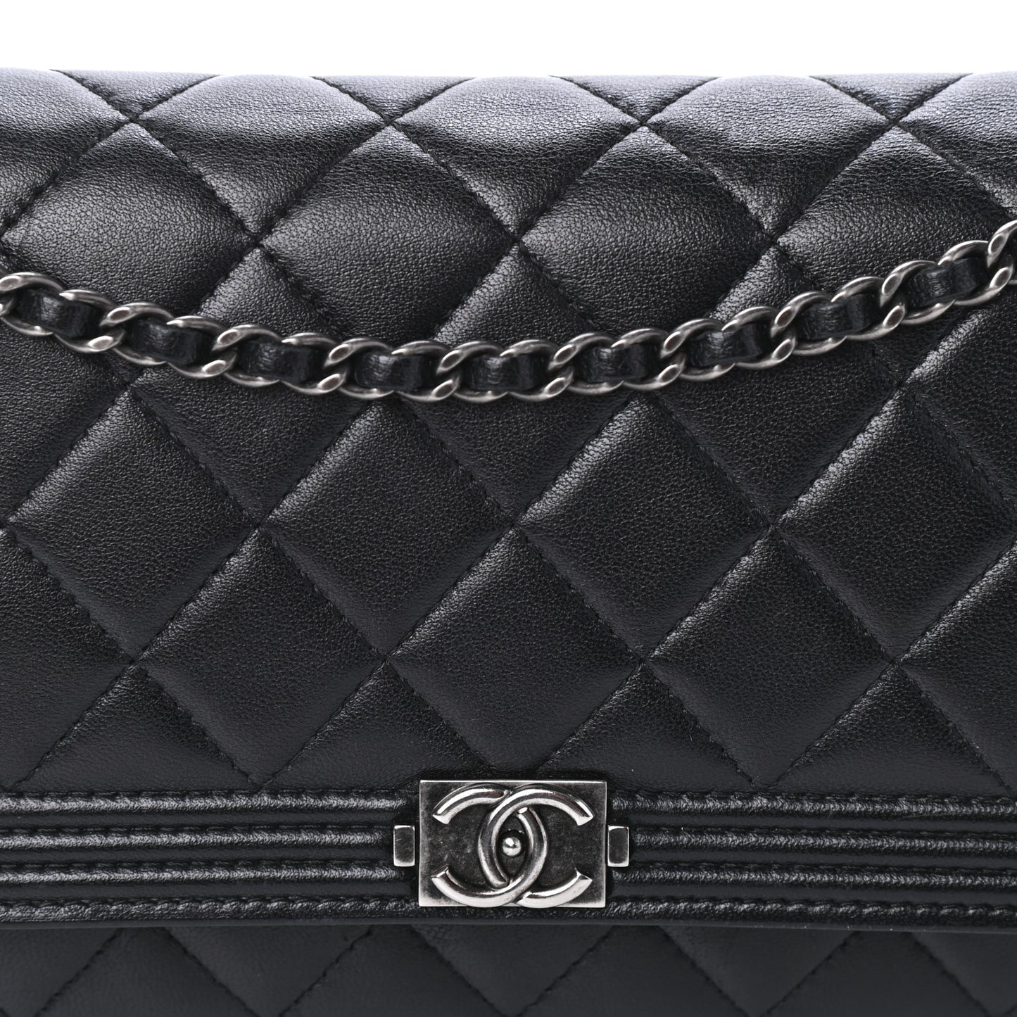 Lambskin Quilted Boy Wallet On Chain WOC Black
