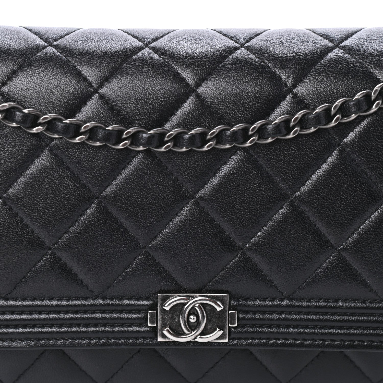 Chanel Lambskin Quilted Boy Wallet On Chain WOC Black 9 of 11