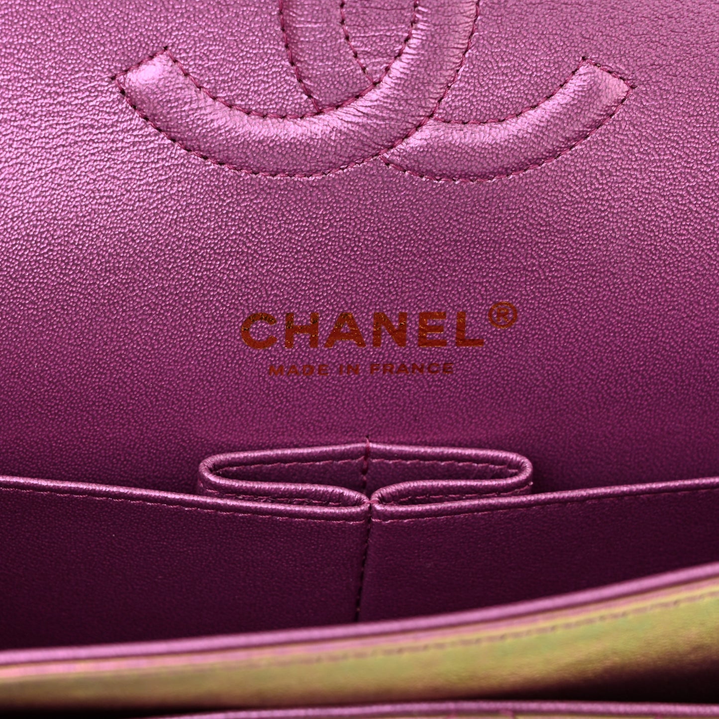 Iridescent Lambskin Quilted Medium Double Flap Purple