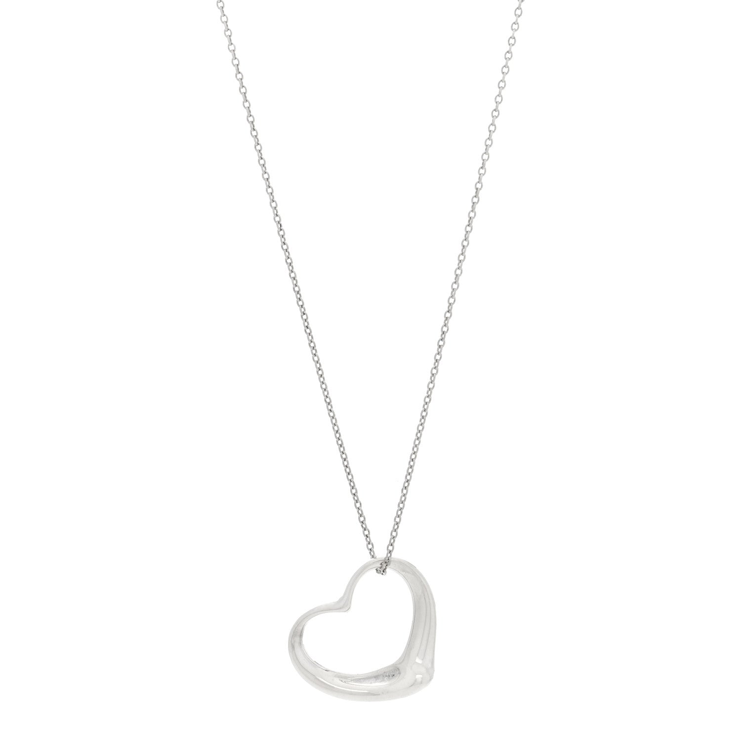 Tiffany Sterling Silver Elsa Peretti 27mm Open Heart Pendant Necklace 1 of 5