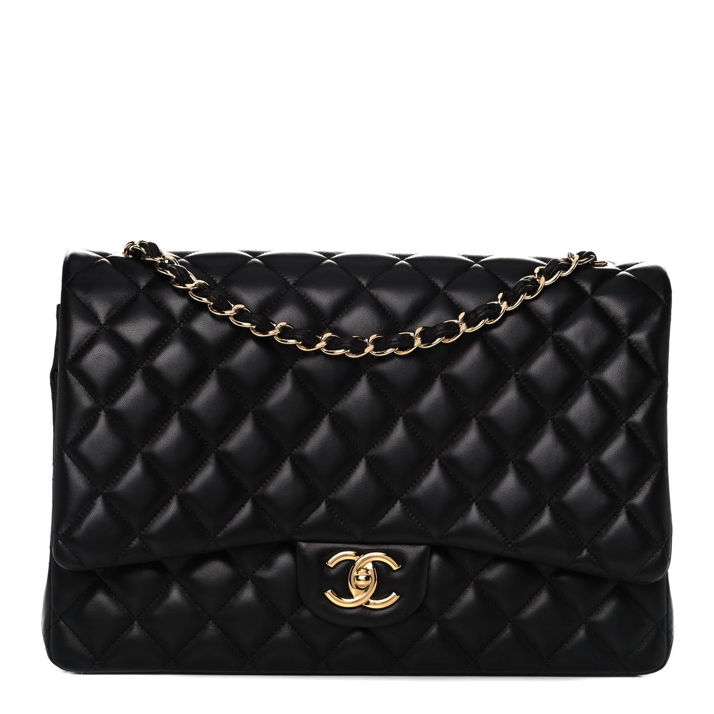 Lambskin Quilted Maxi Double Flap Black