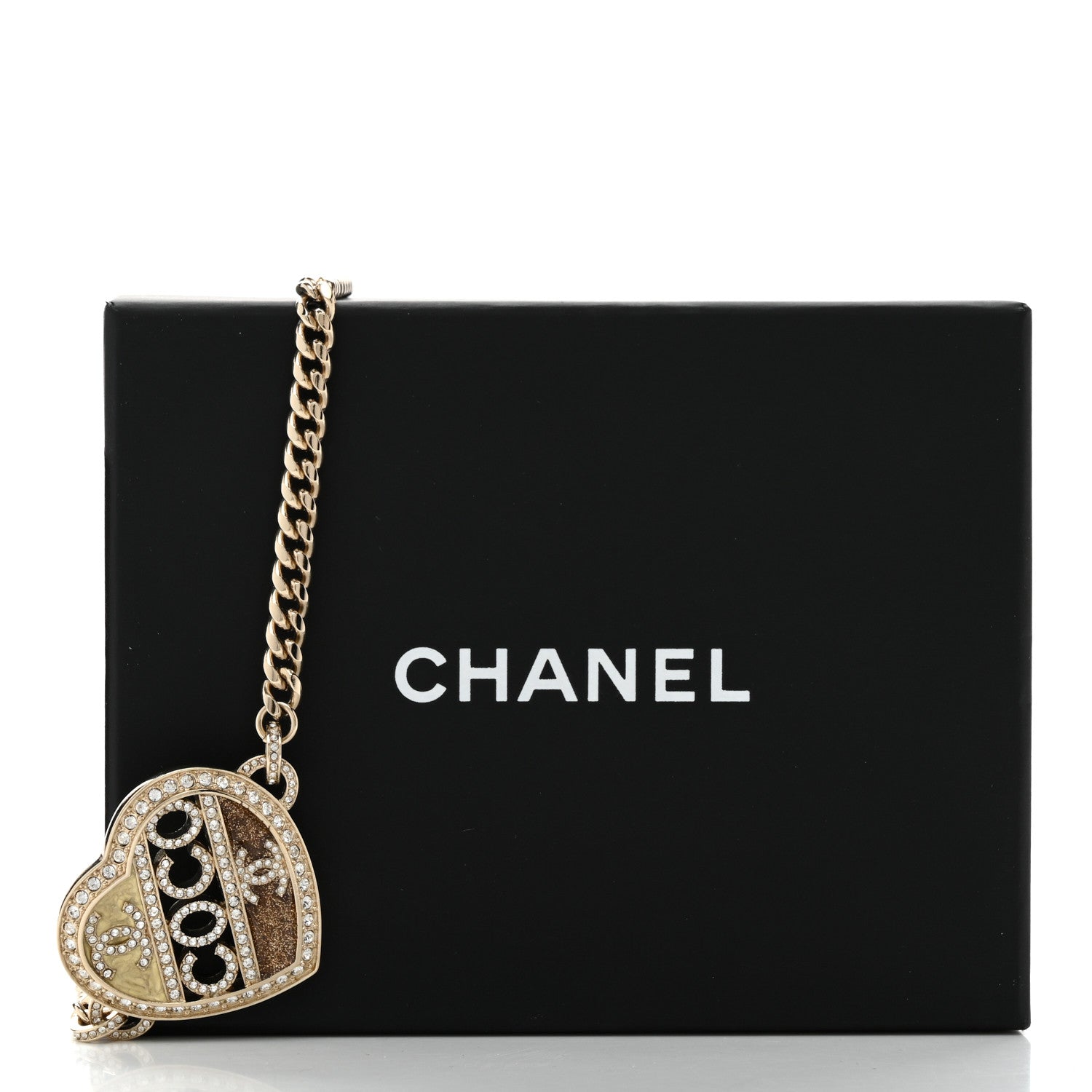 Chanel Crystal Crystal CC Coco Heart Necklace Gold 6 of 6