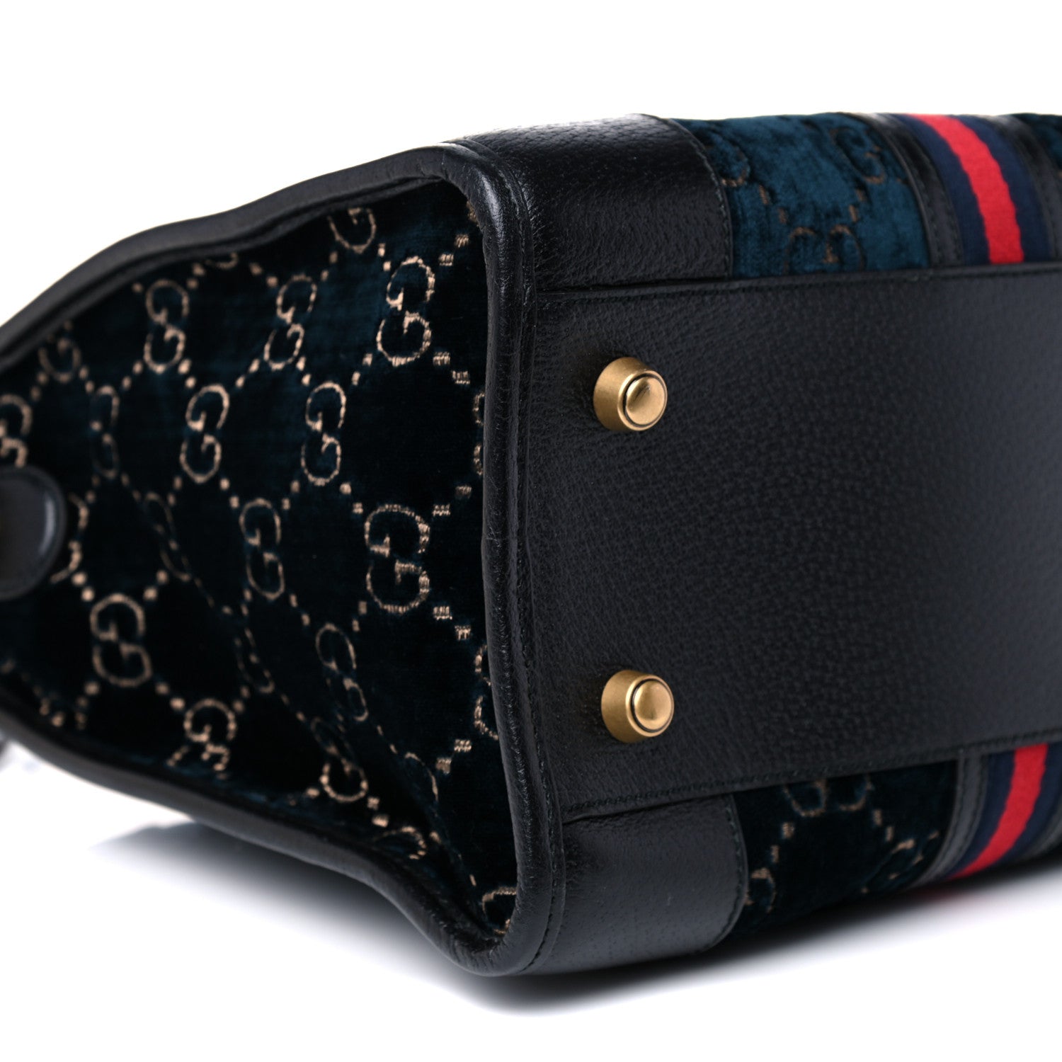 Gucci Velvet GG Monogram Textured Calfskin Web Medium Duffle Bag Blue Beige Black 9 of 11