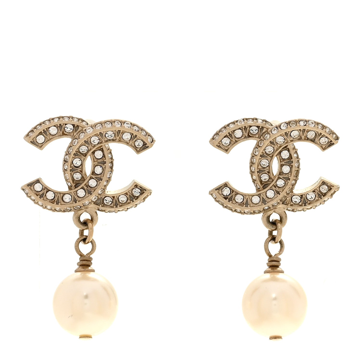 Chanel Crystal Pearl CC No 5 Hoop Drop Earring Gold 1 of 5