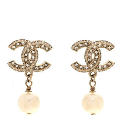 Chanel Crystal Pearl CC No 5 Hoop Drop Earring Gold 1 of 5
