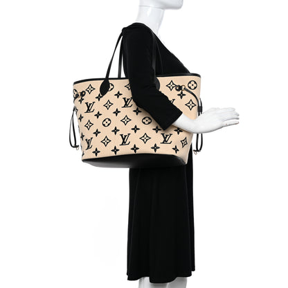 Louis Vuitton Cotton Monogram Embroidered Neverfull MM Beige Black 2 of 9