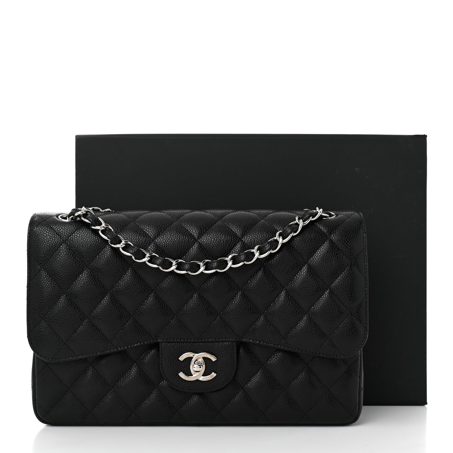 Caviar Quilted Jumbo Double Flap Black