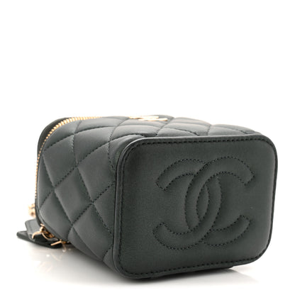 Chanel Iridescent Lambskin Quilted Mini Top Handle Vanity Case With Chain Dark Green 4 of 10