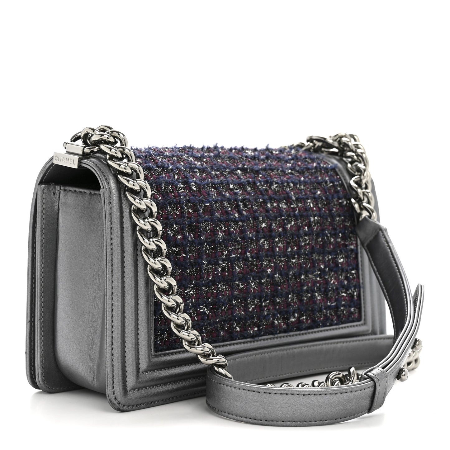 Tweed Metallic Lambskin Medium Boy Flap Silver