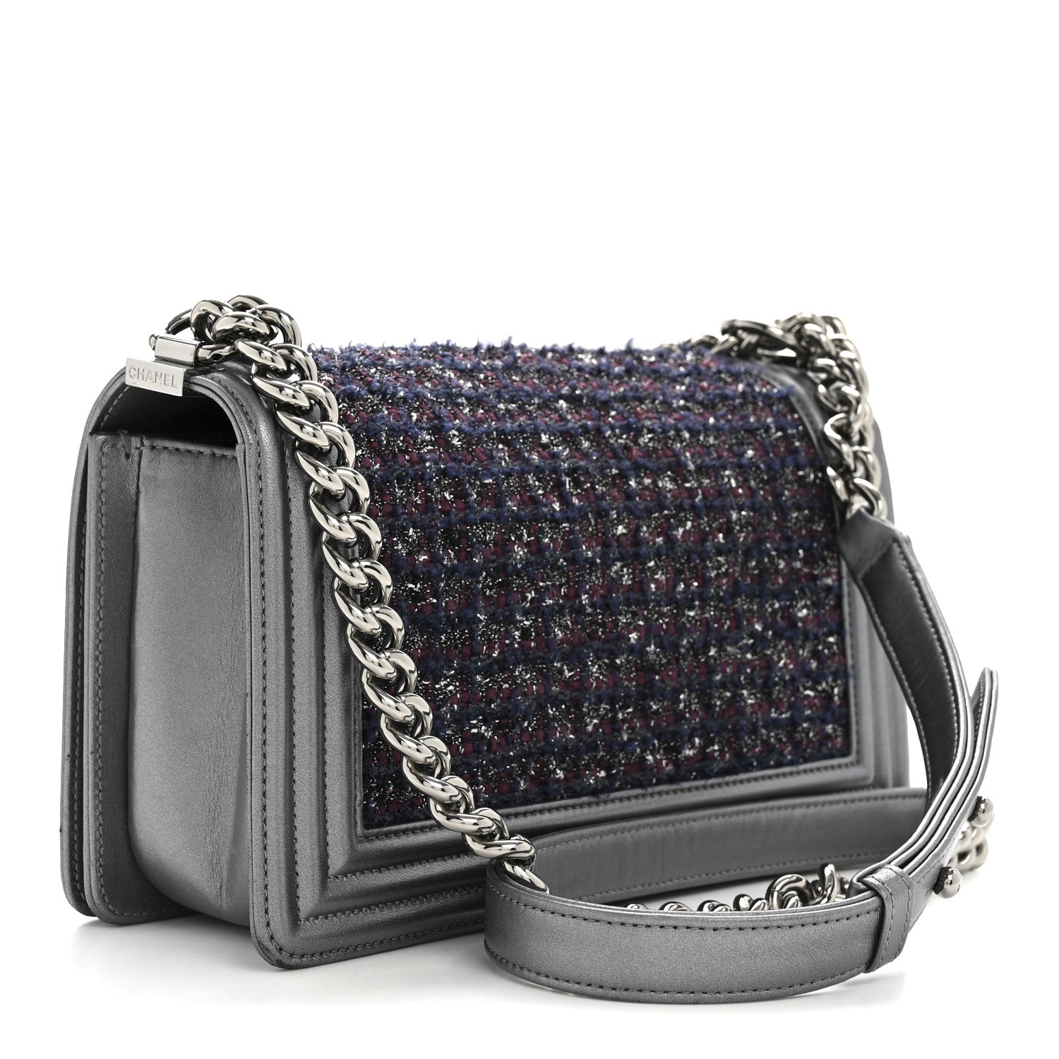 Chanel Tweed Metallic Lambskin Medium Boy Flap Silver 3 of 14