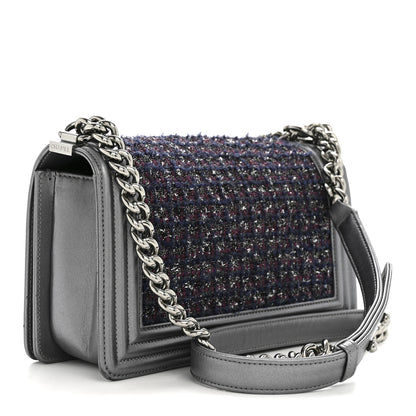 Chanel Tweed Metallic Lambskin Medium Boy Flap Silver 3 of 14