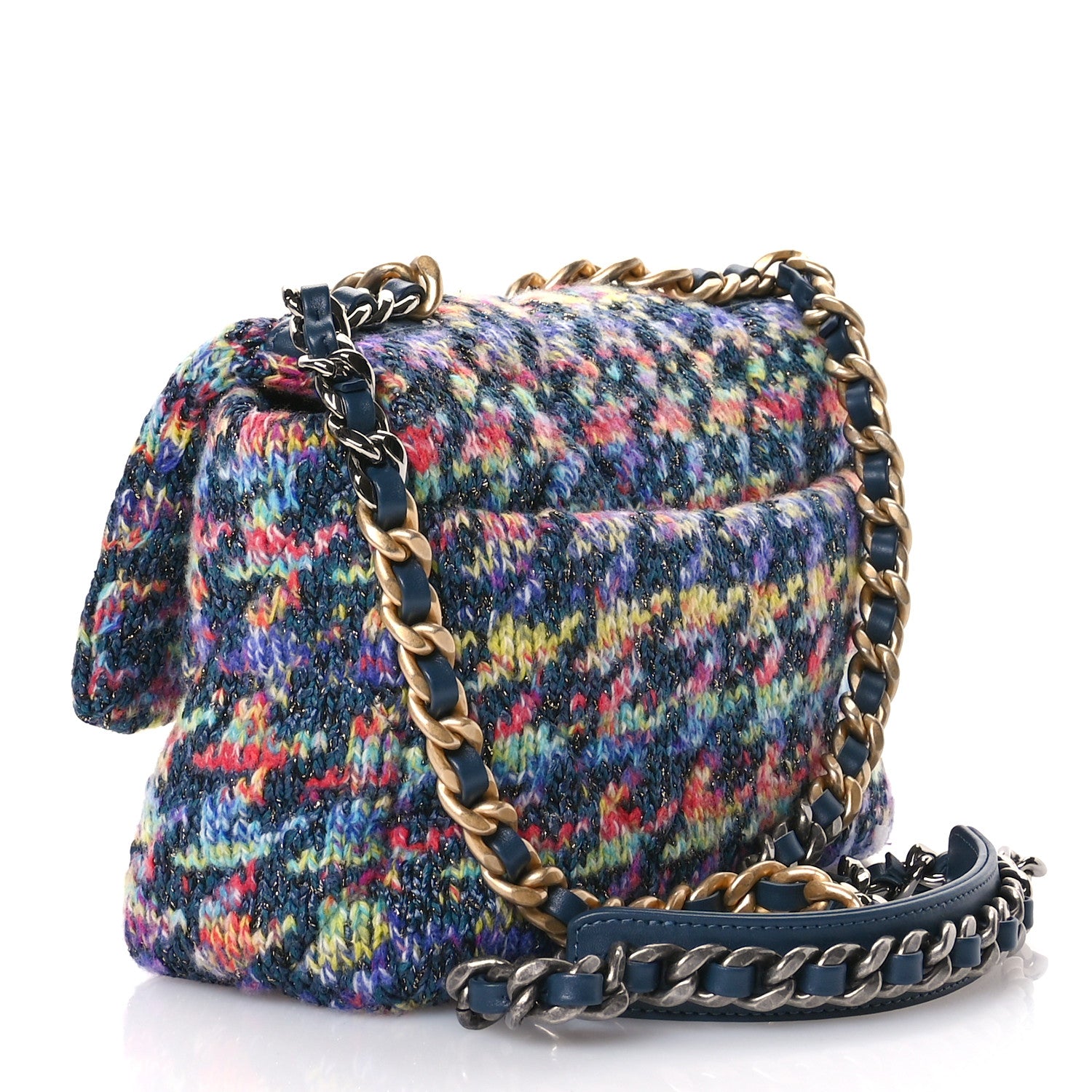 Chanel Tweed Quilted Medium Chanel 19 Flap Dark Multicolor 3 of 11
