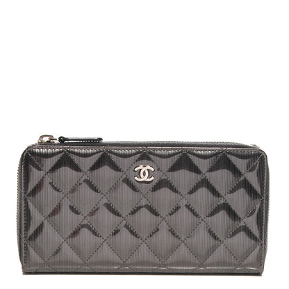 Chanel Striated Patent Zip Around Wallet Dark Grey 1 of 8