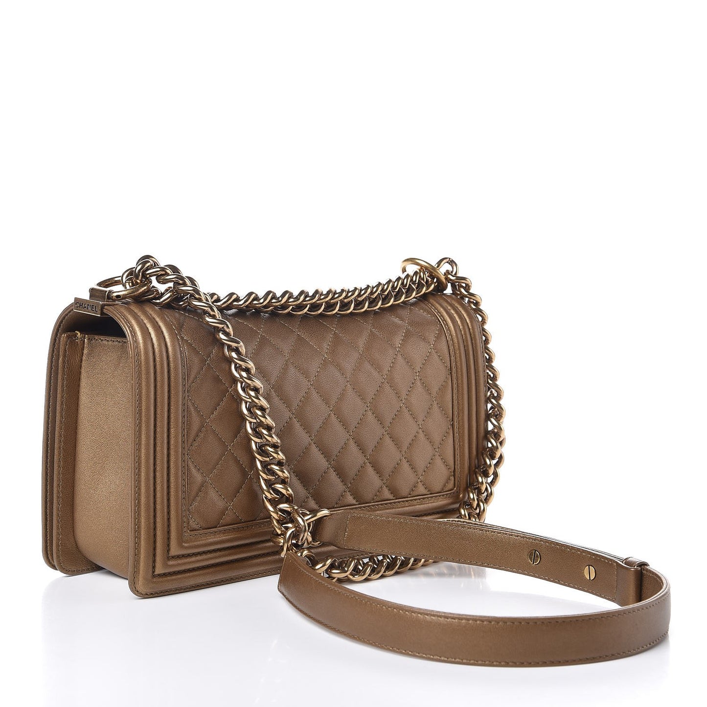 Metallic Lambskin Medium Boy Flap Gold