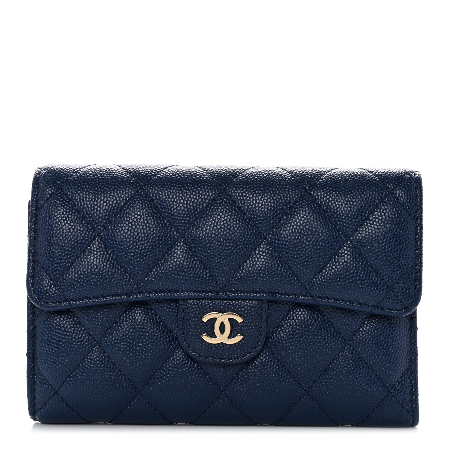 Caviar Quilted Medium Flap Wallet Dark Blue