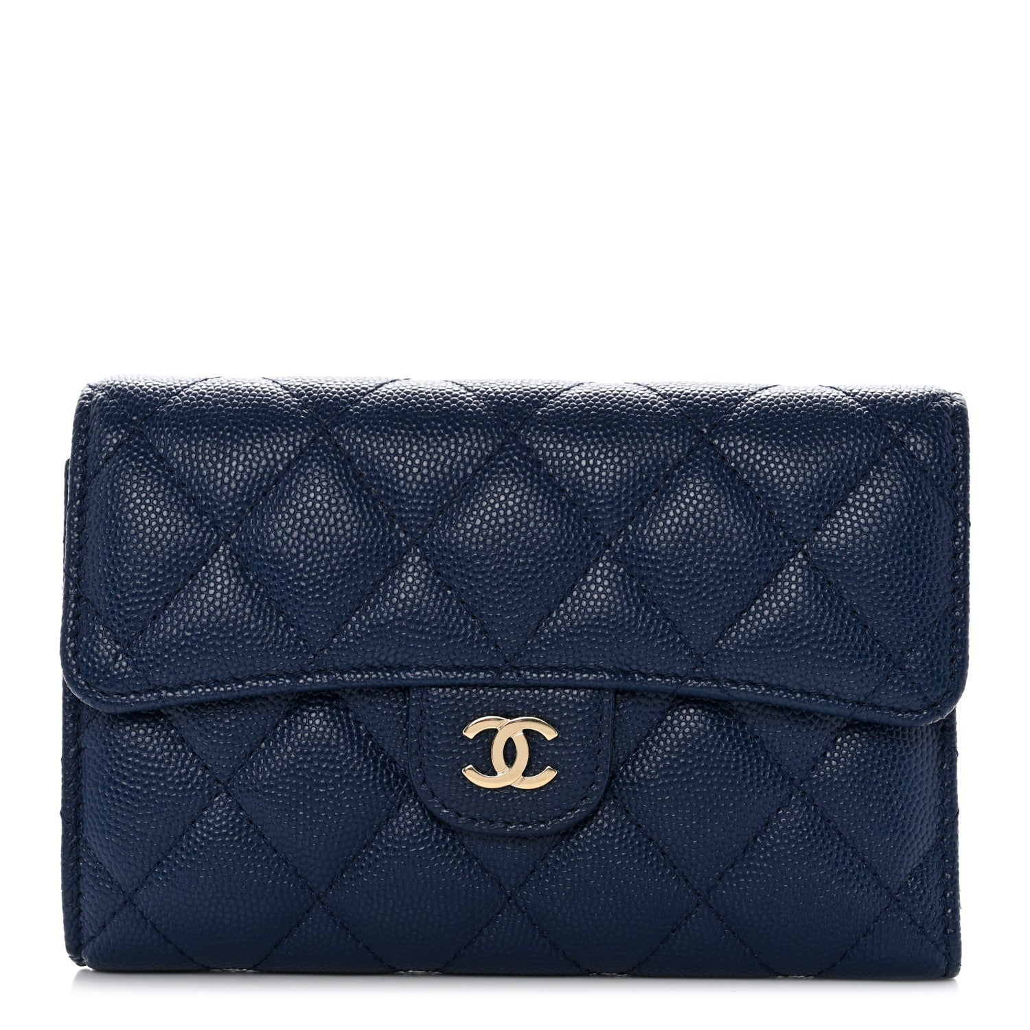 Chanel Caviar Quilted Medium Flap Wallet Dark Blue 1 of 8