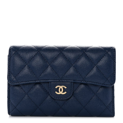 Chanel Caviar Quilted Medium Flap Wallet Dark Blue 1 of 8