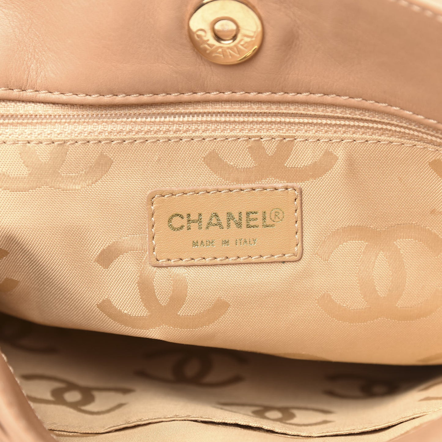 Calfskin Contrast Stitch Surpique Tote Beige