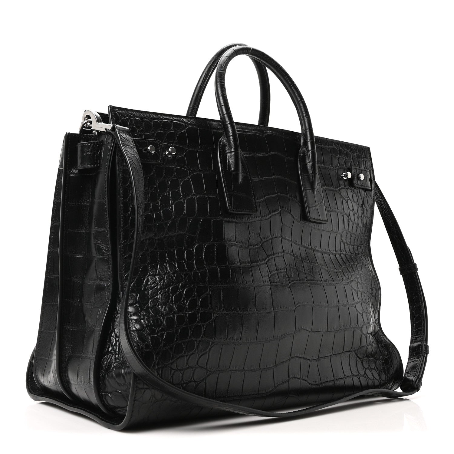 Saint Laurent Calfskin Crocodile Embossed Large Souple Sac De Jour Black 4 of 10