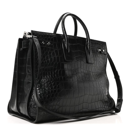 Saint Laurent Calfskin Crocodile Embossed Large Souple Sac De Jour Black 4 of 10