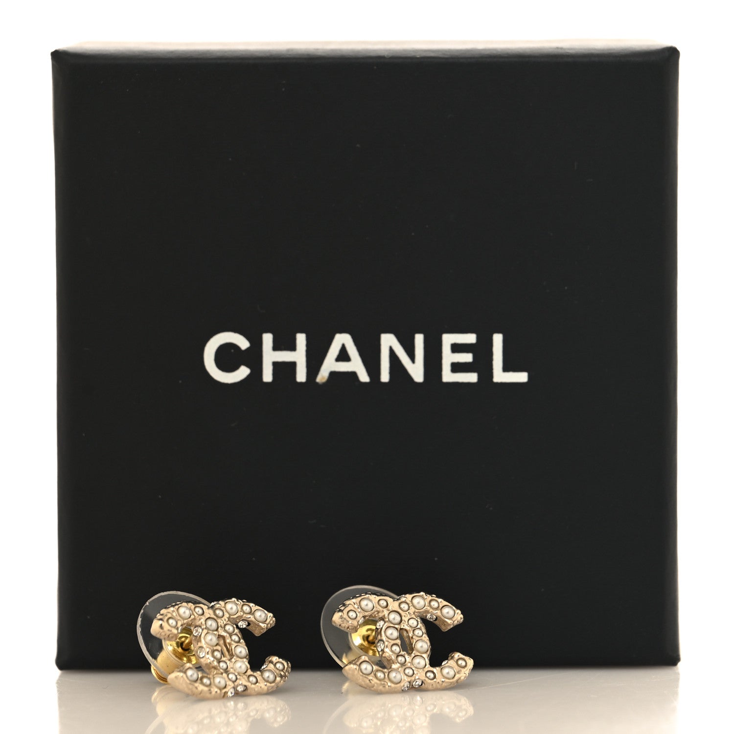 Chanel Pearl Studded CC Earrings Gold 5 of 5
