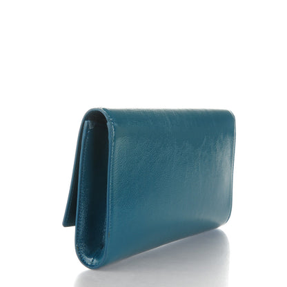 Saint Laurent Textured Patent Monogram Large Belle de Jour Clutch Turquoise 3 of 7