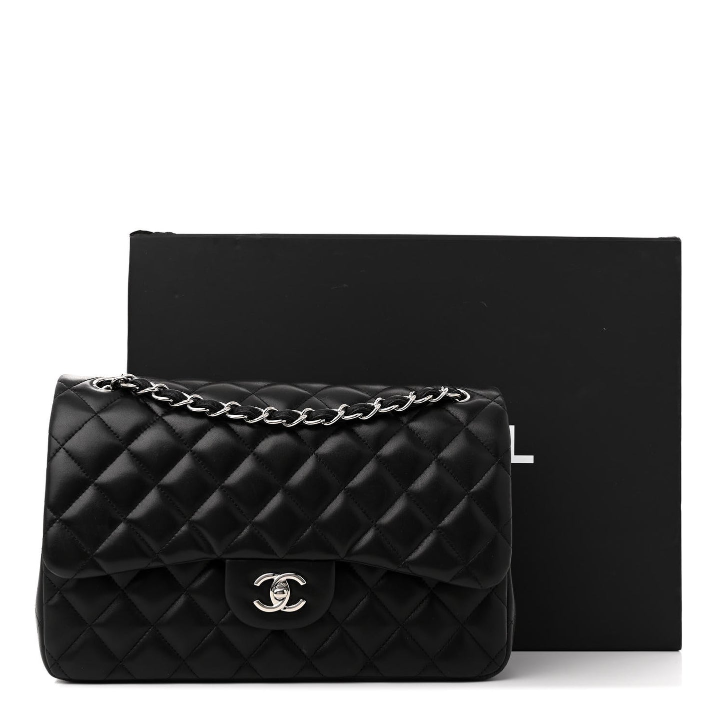 Lambskin Quilted Jumbo Double Flap Black