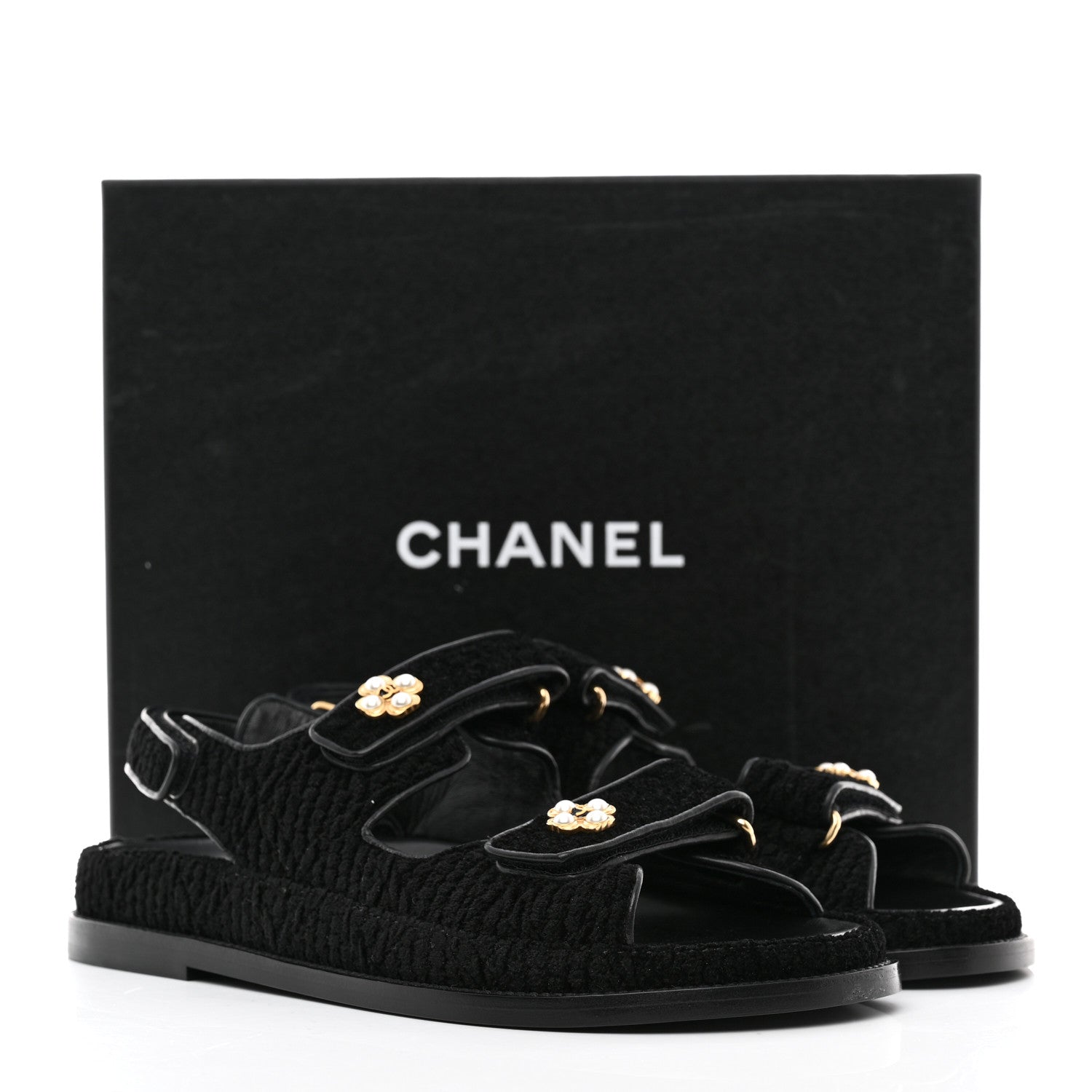 Chanel Tweed Velcro Dad Sandals 40 Black 9 of 9