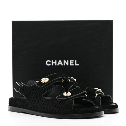 Chanel Tweed Velcro Dad Sandals 40 Black 9 of 9