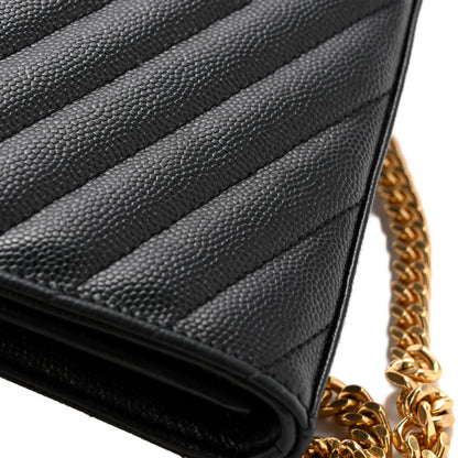 Saint Laurent Grain De Poudre Matelasse Chevron Monogram Chain Wallet Black 24 of 27