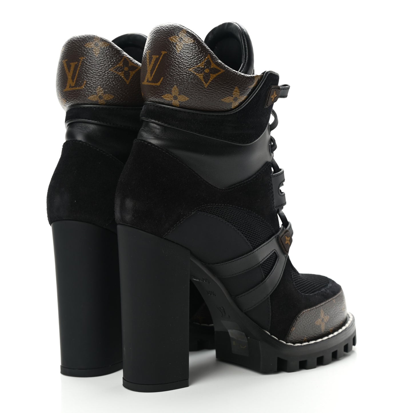 Suede Calfskin Monogram Star Trail Ankle Boots 38.5 Black