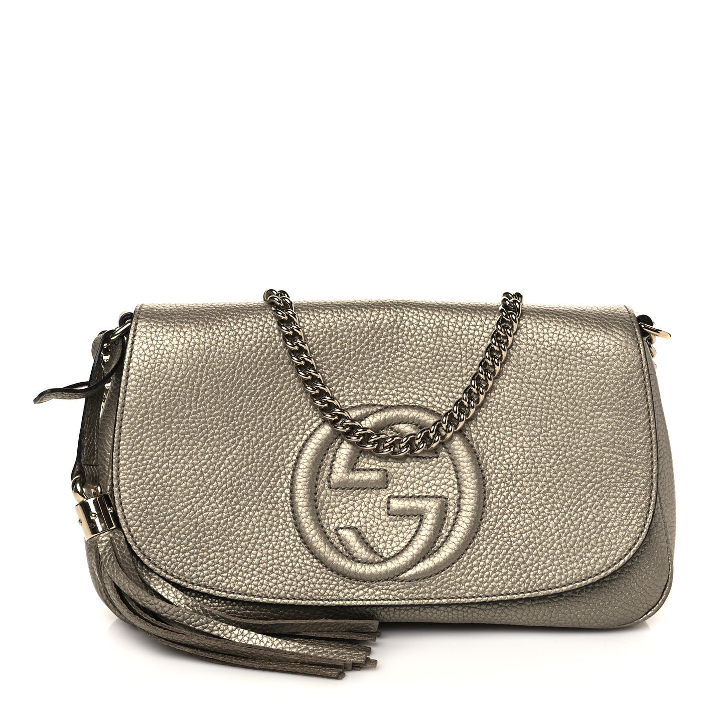 Metallic Pebbled Calfskin Medium Soho Flap Crossbody Golden Beige