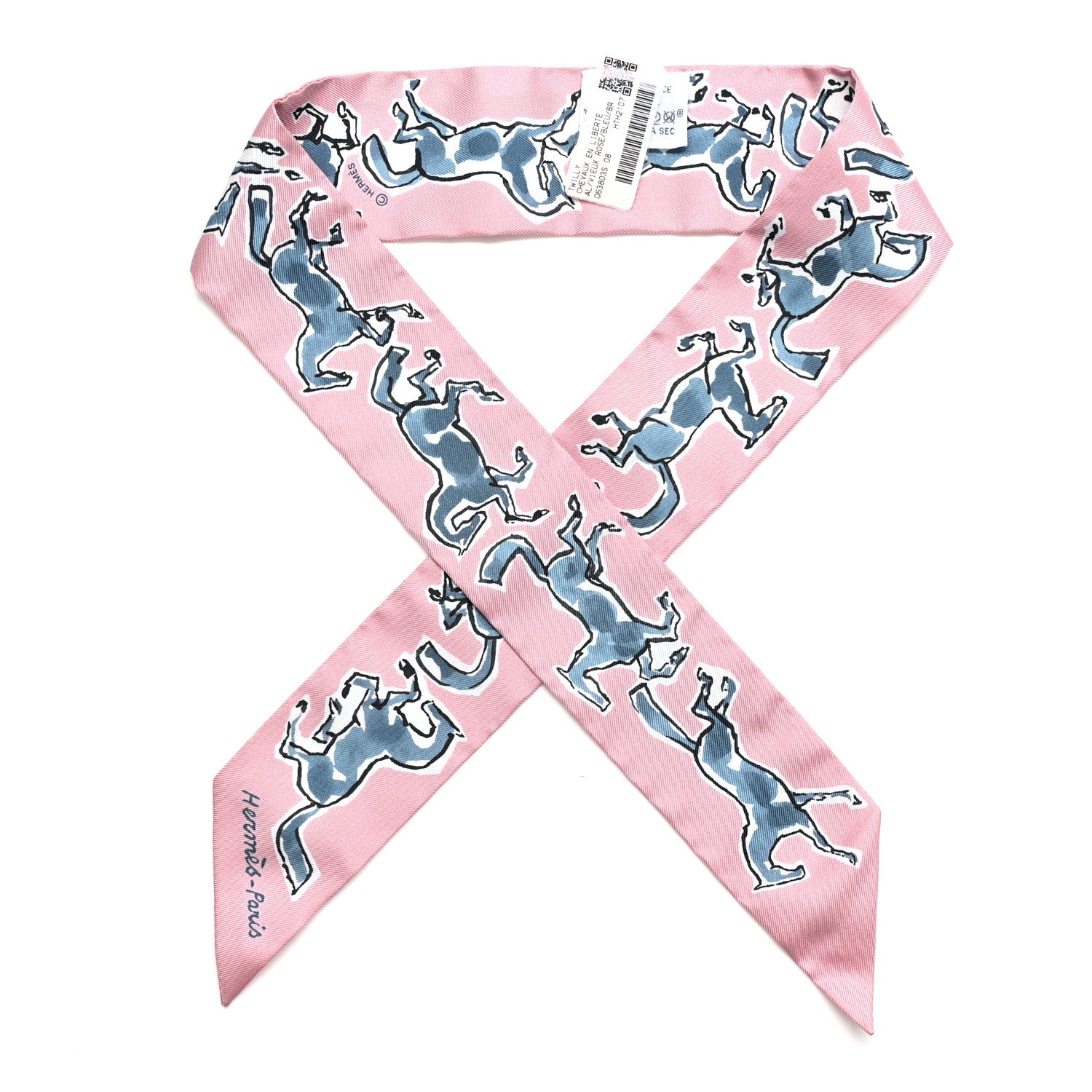 Hermes Silk Chevaux en Liberte Twilly Vieux Rose Bleu 1 of 4