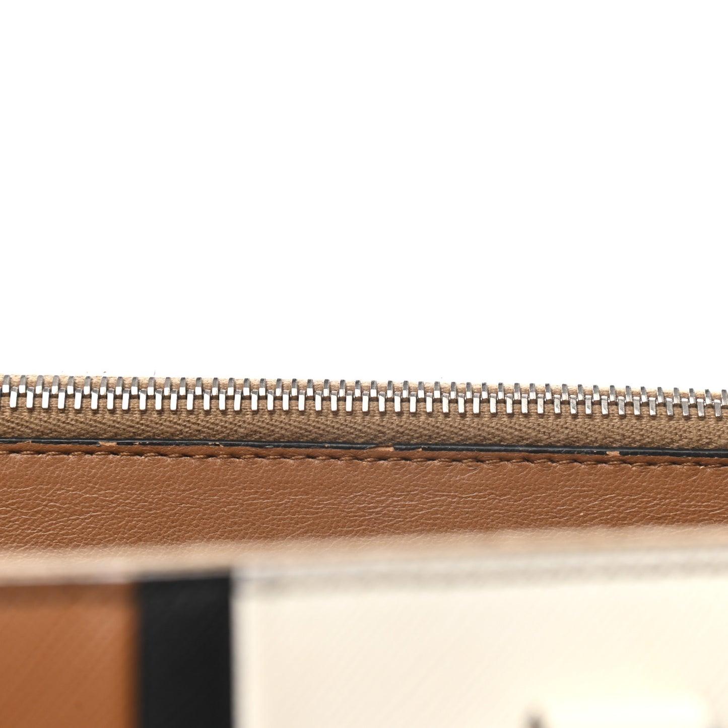 Saffiano Baiadera Striped Medium Galleria Double Zip Tote Caramel Black White